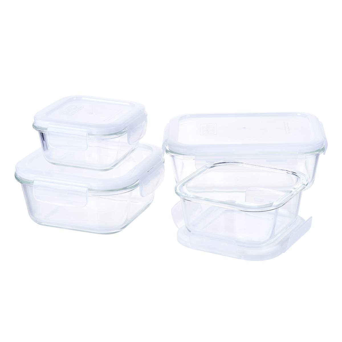 玻璃食用餐食品保鲜盒,带 2 个隔层,分隔部分控制午餐盒 透明 4pack